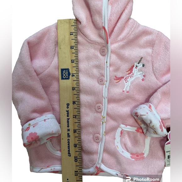 NWT Baby 6/9 months pink button up hooded coat Jacket Unicorn Pink and white - Picture 6 of 10